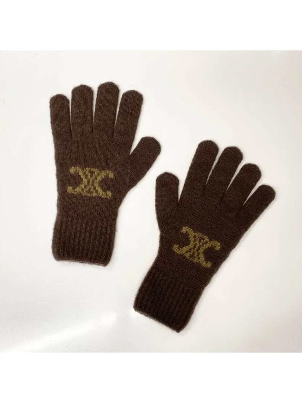 Celine Triomphe Monogram Gloves Brown